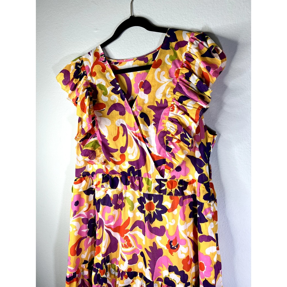 J. Crew Ruffle-Sleeve Dress Ratti Cotton Spring Floral Size XXL NEW Resort Beach - Picture 6 of 16